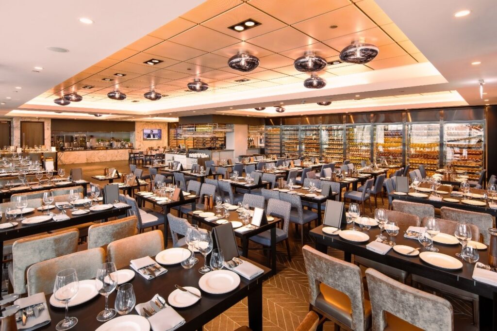 Restaurant with rows of tables
