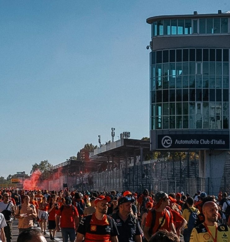 F1 fans walking down the street