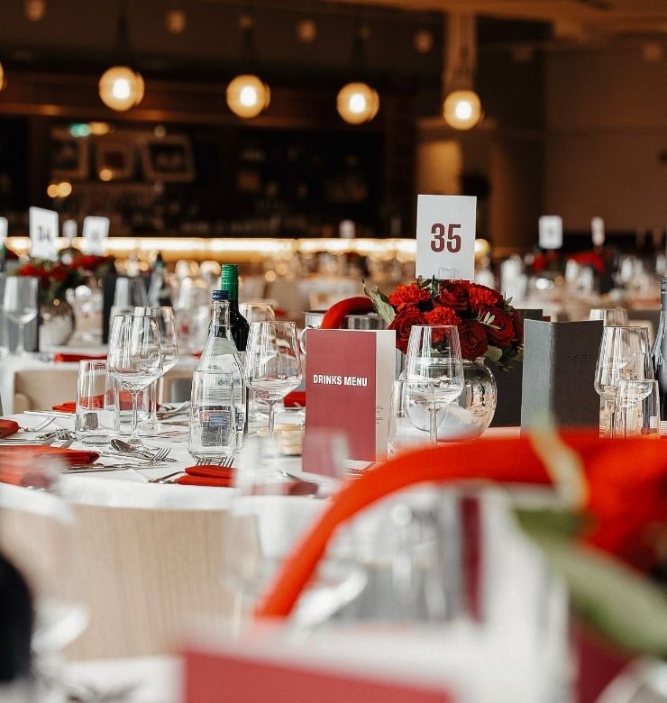 Table setting in hospitality area close up