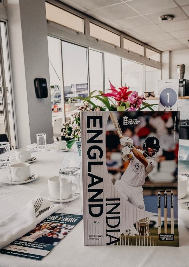 booklet of cricket on a hospitality table