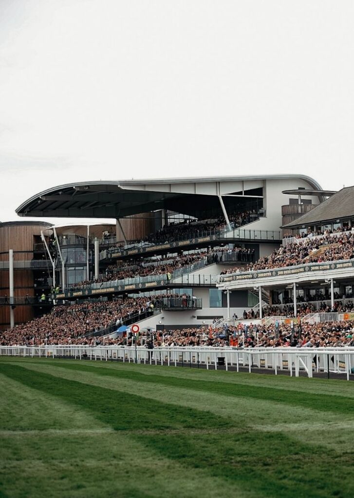 Spectator stands looking over racecourse