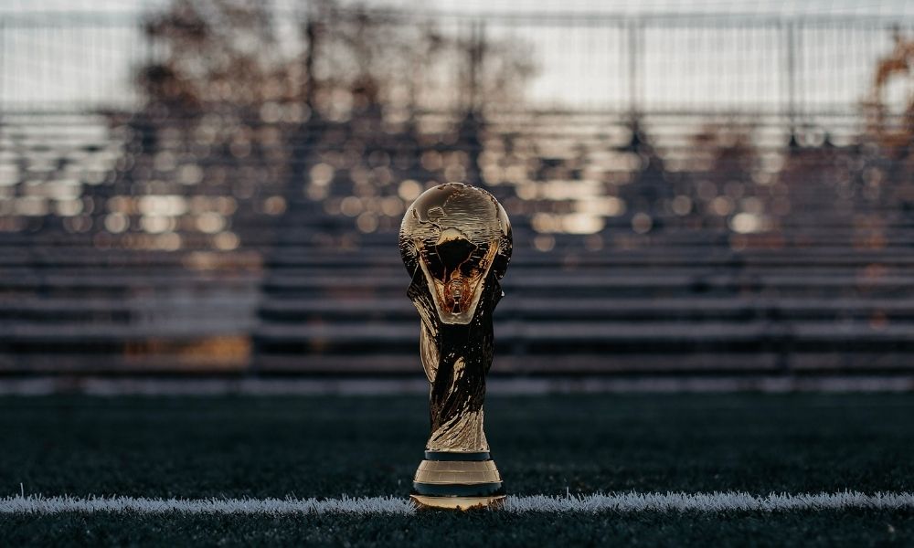 FIFA World Cup Trophy on football pitch
