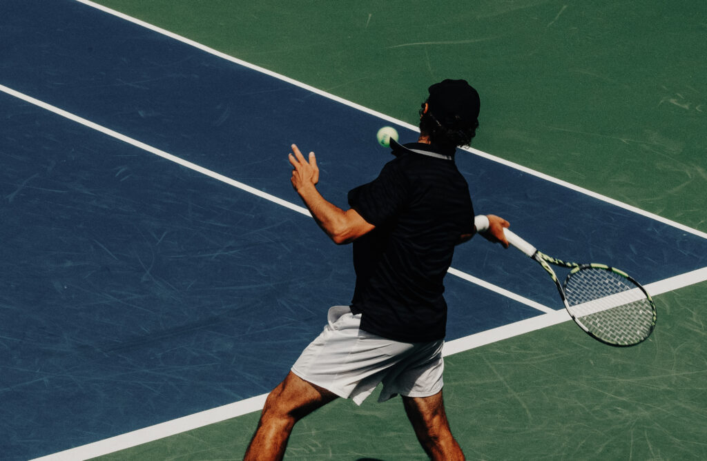 tennis swing on court